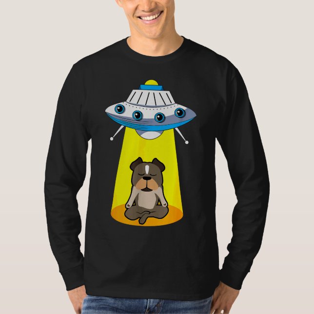 Funny Ufo Alien Capturing Pitbull T-Shirt (Front)