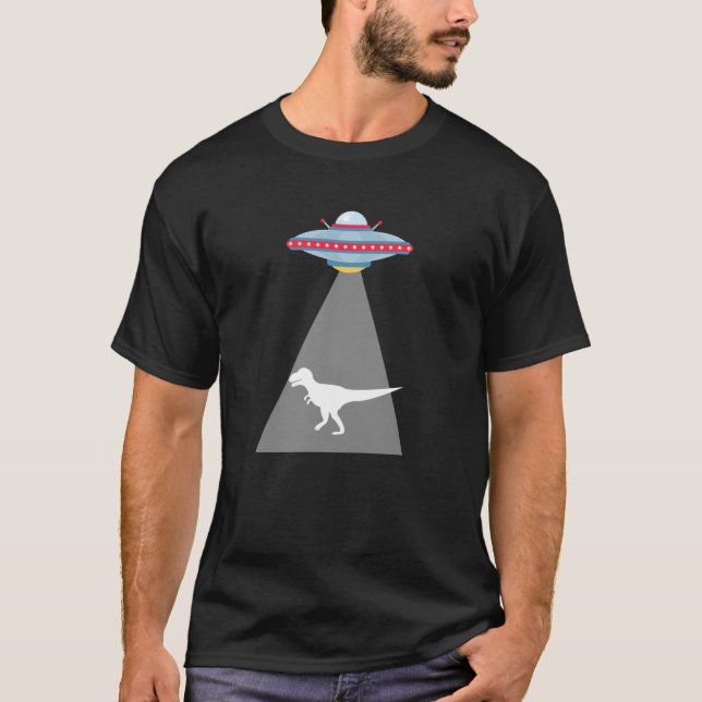 Funny UFO Dinosaur Abduction T-Shirt (Front)