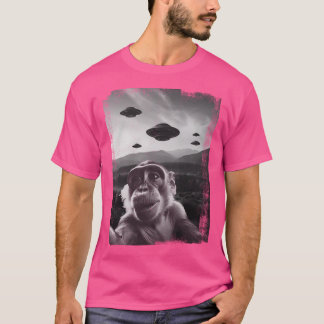 Funny Ufo Monkey Selfie With Ufo Alien Monkey Funn T-Shirt