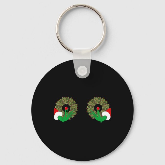 Funny Ugly Christmas Matching Couple Chest Design  Key Ring (Front)