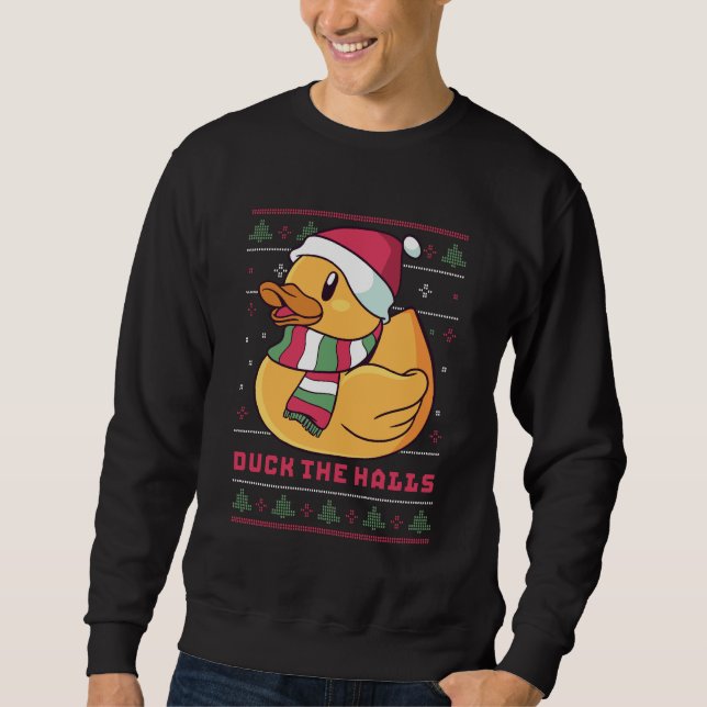 Funny Ugly Christmas Sweater Cute Duck The Halls (Front)