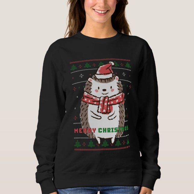 Funny Ugly Christmas Sweater Cute Hedgehog Santa (Front)
