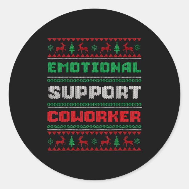 Funny Ugly Christmas Sweater Emotional Suprt Cowor Classic Round Sticker (Front)