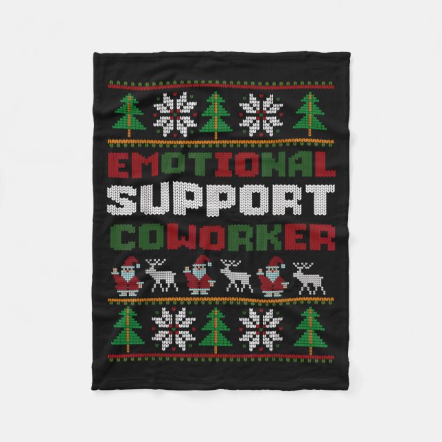 Funny Ugly Christmas Sweater Emotional Suprt Cowor Fleece Blanket (Front)