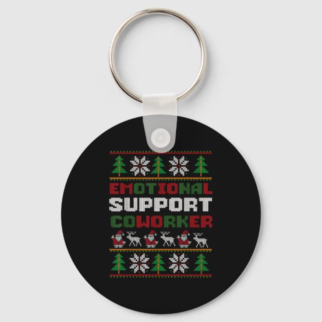 Funny Ugly Christmas Sweater Emotional Suprt Cowor Key Ring (Front)