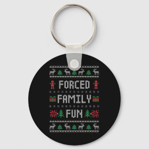 Funny Ugly Christmas Sweater Forced Family Fun Chr Key Ring