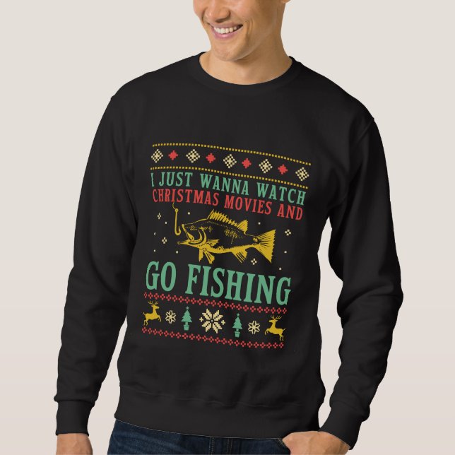 Funny Ugly Christmas Sweater Go Fishing (Front)