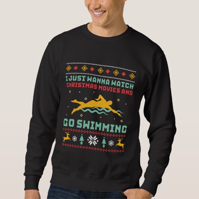 Funny Ugly Christmas Sweater Go Swimming Swimmer (Front)