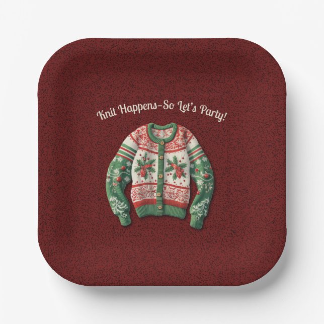 Funny Ugly Christmas Sweater Holiday Party Paper Plate (Front)