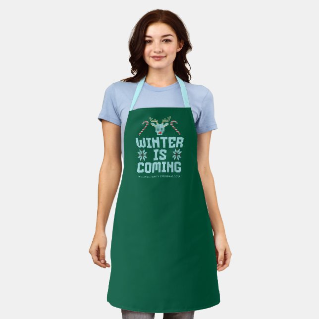 Funny Ugly Christmas Sweater Winter is Coming Apron (Worn)