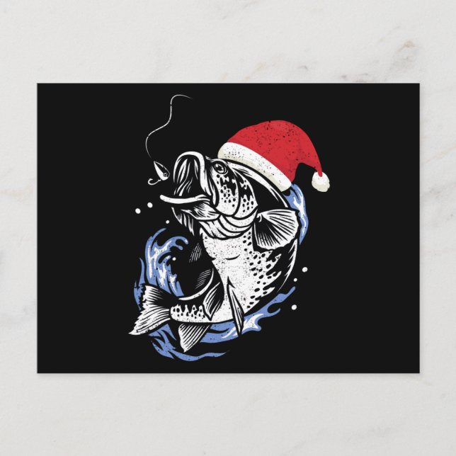 Funny ugly fishing Christmas bass fish Postcard (Front)