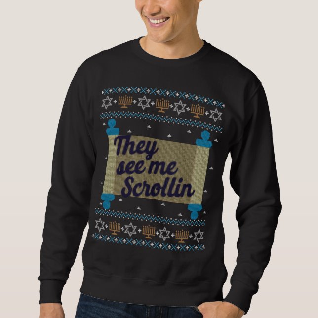 Funny Ugly Hanukkah See Me Scrollin Tee (Front)