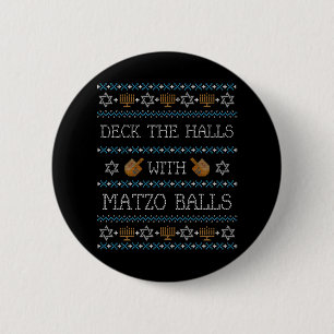 Funny Ugly Hanukkah Sweater Deck Halls Matzo 6 Cm Round Badge