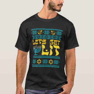Funny Ugly Hanukkah Sweater Lets Get Lit Menorah 