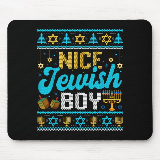 Funny Ugly Hanukkah Sweater Nice Jewish Boy Matchi Mouse Pad (Front)