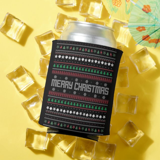 Funny Ugly  Merry Christmas pattern Can Cooler (In Situ Summer)