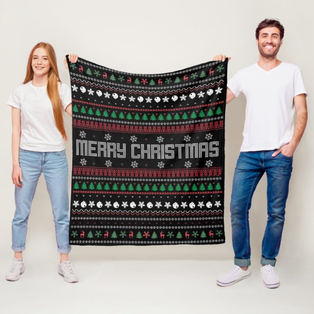 Funny Ugly  Merry Christmas pattern   Fleece Blanket (In Situ)