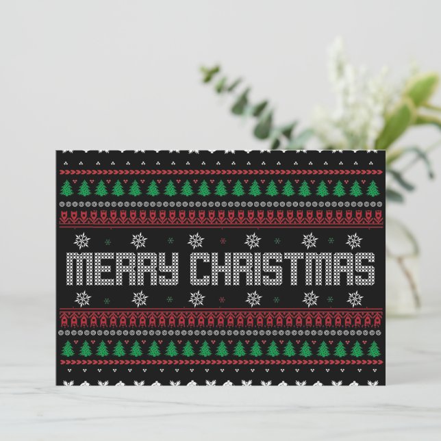 Funny Ugly  Merry Christmas pattern Holiday Card (Standing Front)