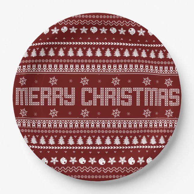 Funny Ugly  Merry Christmas pattern Paper Plate (Front)