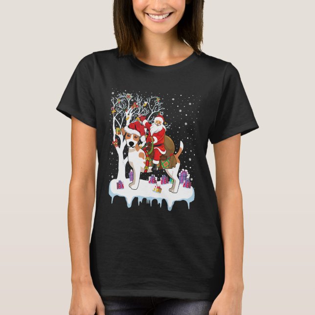 Funny Ugly Santa Riding Jack Russell Terrier Dog C T-Shirt (Front)