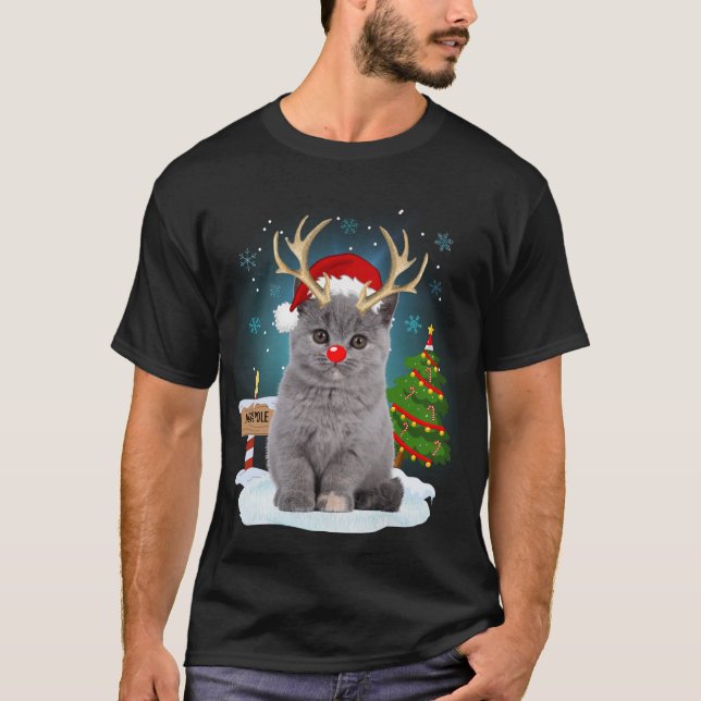Funny Ugly Sweater Cat Reindeer North Pole Christm (Front)