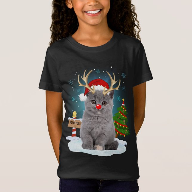 Funny Ugly Sweater Cat Reindeer North Pole Christm (Front)