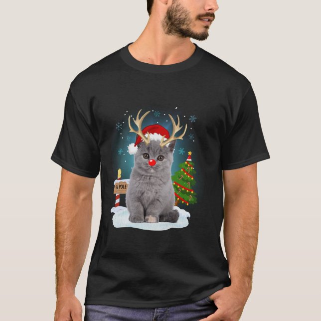 Funny Ugly Sweater Cat Reindeer North Pole Christm (Front)