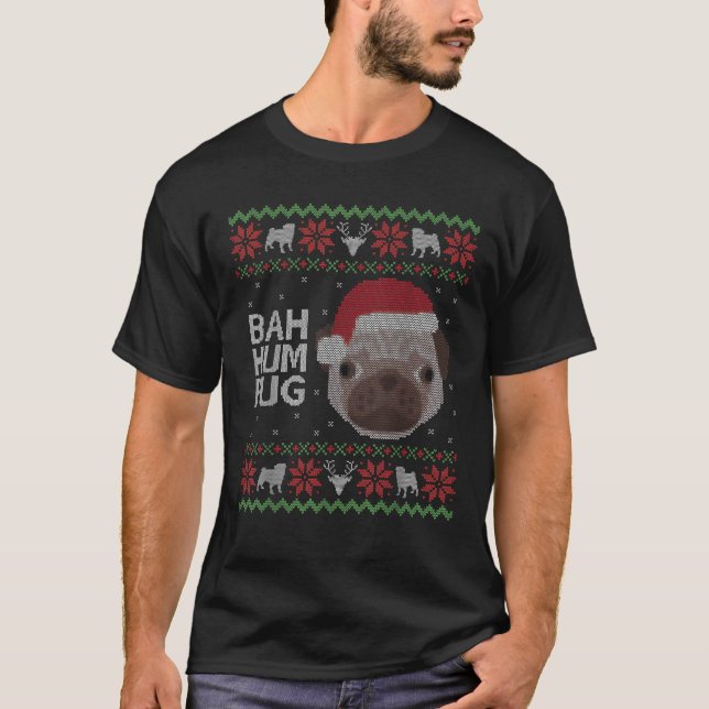 Funny Ugly Sweater Christmas Bah Hum Pug Dog Gift (Front)