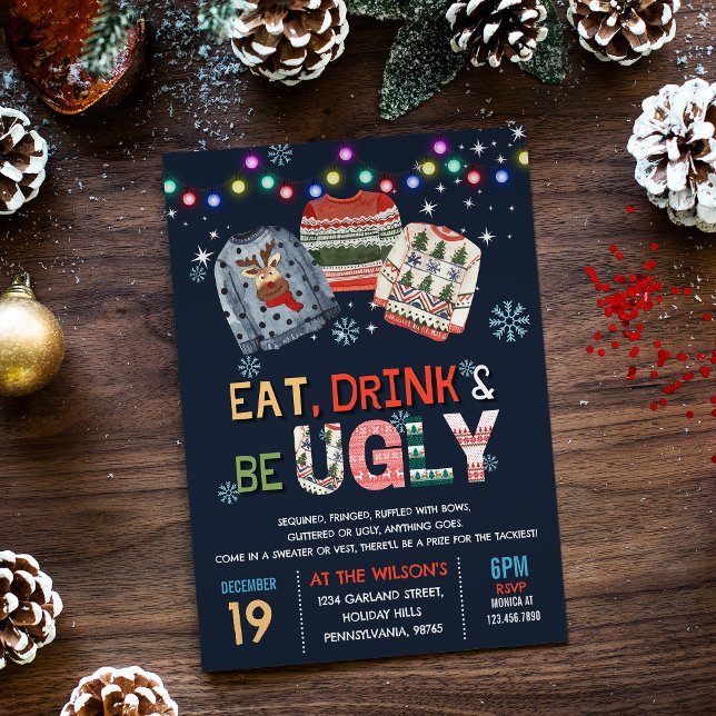 Funny Ugly Sweater Christmas Holiday Party Invitation (Creator Uploaded)
