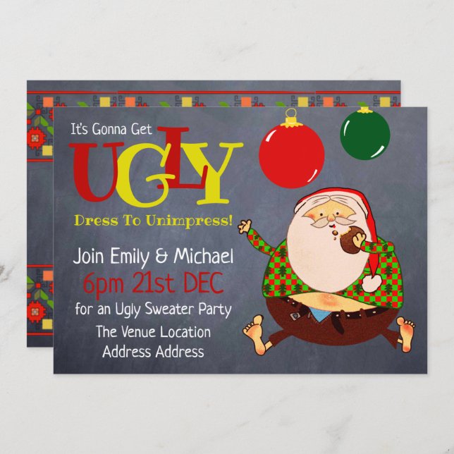 FUNNY UGLY SWEATER Christmas Invite Chalkboard (Front/Back)