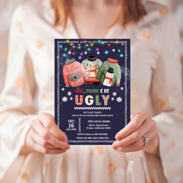 Funny Ugly Sweater Christmas Party Invitation (Ugly Christmas Sweater Party Invitation)