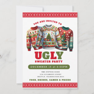 Funny Ugly Sweater Christmas Party Invitations