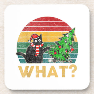 Funny Ugly Sweater Christmas Shirt Naughty Cat San Coaster