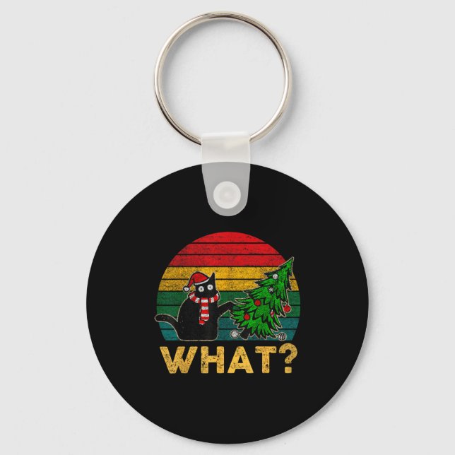 Funny Ugly Sweater Christmas Shirt Naughty Cat San Key Ring (Front)