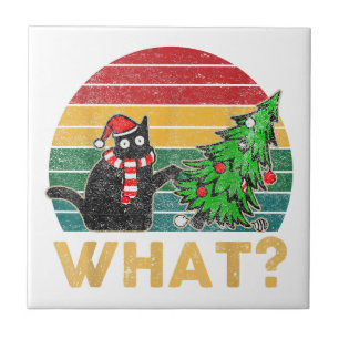 Funny Ugly Sweater Christmas Shirt Naughty Cat San Tile