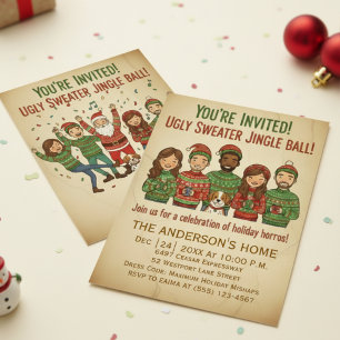 Funny Ugly Sweater Jingle Ball Retro Christmas  Invitation