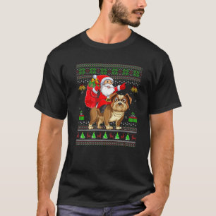 Funny Ugly Xmas Santa Riding Bulldog Christmas T-Shirt
