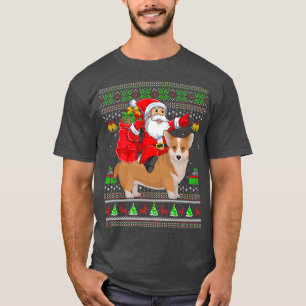 Funny Ugly Xmas Santa Riding Corgi Dog Christmas-1 T-Shirt