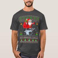 Funny Ugly Xmas Santa Riding Hammerhead Shark Fish