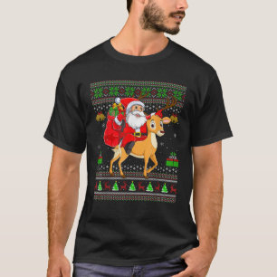 Funny Ugly Xmas Santa Riding Reindeer Christmas  T-Shirt