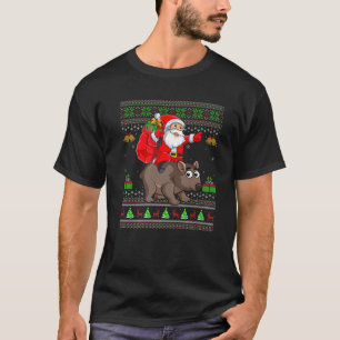 Funny Ugly Xmas Santa Riding Wombat Christmas T-Shirt