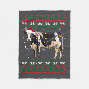 Funny Ugly Xmas Sweater Dairy Cow Farmer Lights Ch Fleece Blanket