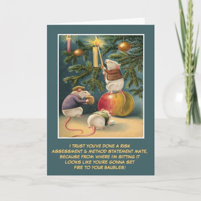 Funny UK health and safety Christmas Holiday Card (Front)