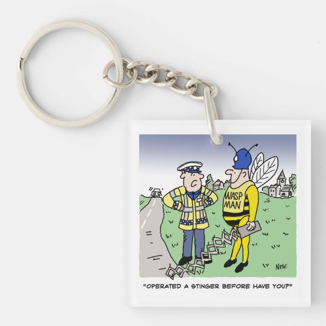 Funny UK Traffic Police Cartoon Key Ring (Front)