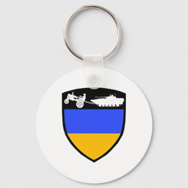 Funny Ukraine Farmer Tractor Towing Tank Meme  Key Ring (Front)