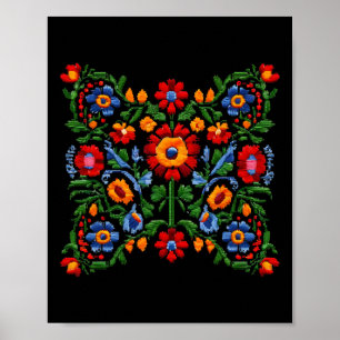 Funny Ukrainian Embroidery Traditional Flowers Nat Poster