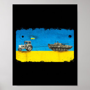 Funny Ukrainian Farmer Pulling Tank With Tractor Poster