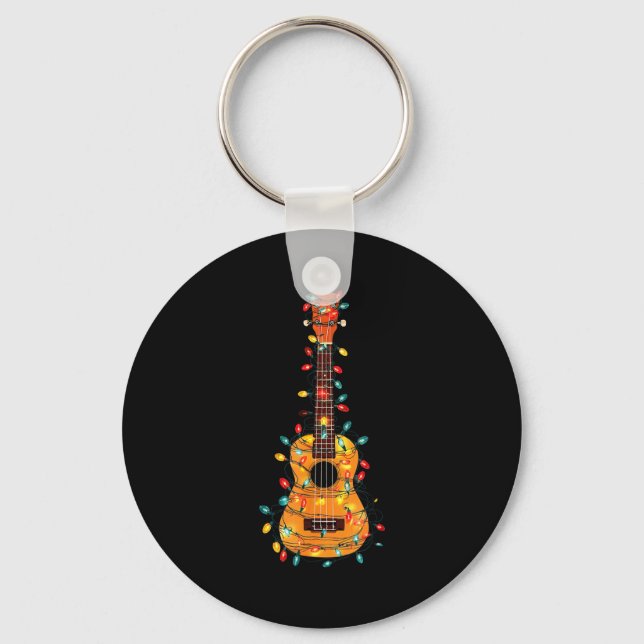 Funny Ukulele Christmas Graphics Lights Lover Play Key Ring (Front)