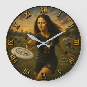 Funny Ultimate Frisbee Mona Lisa Flying Disc Art Large Clock