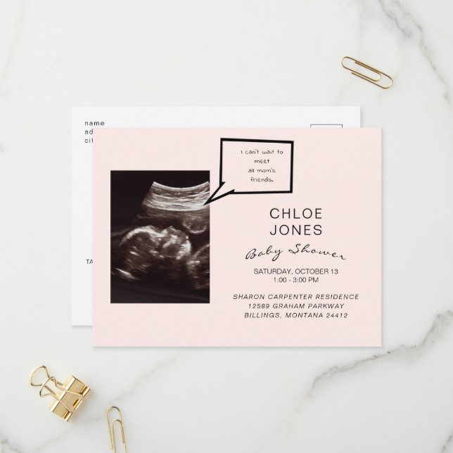Funny Ultrasound Baby Shower Pink Invitation (Front/Back In Situ)
